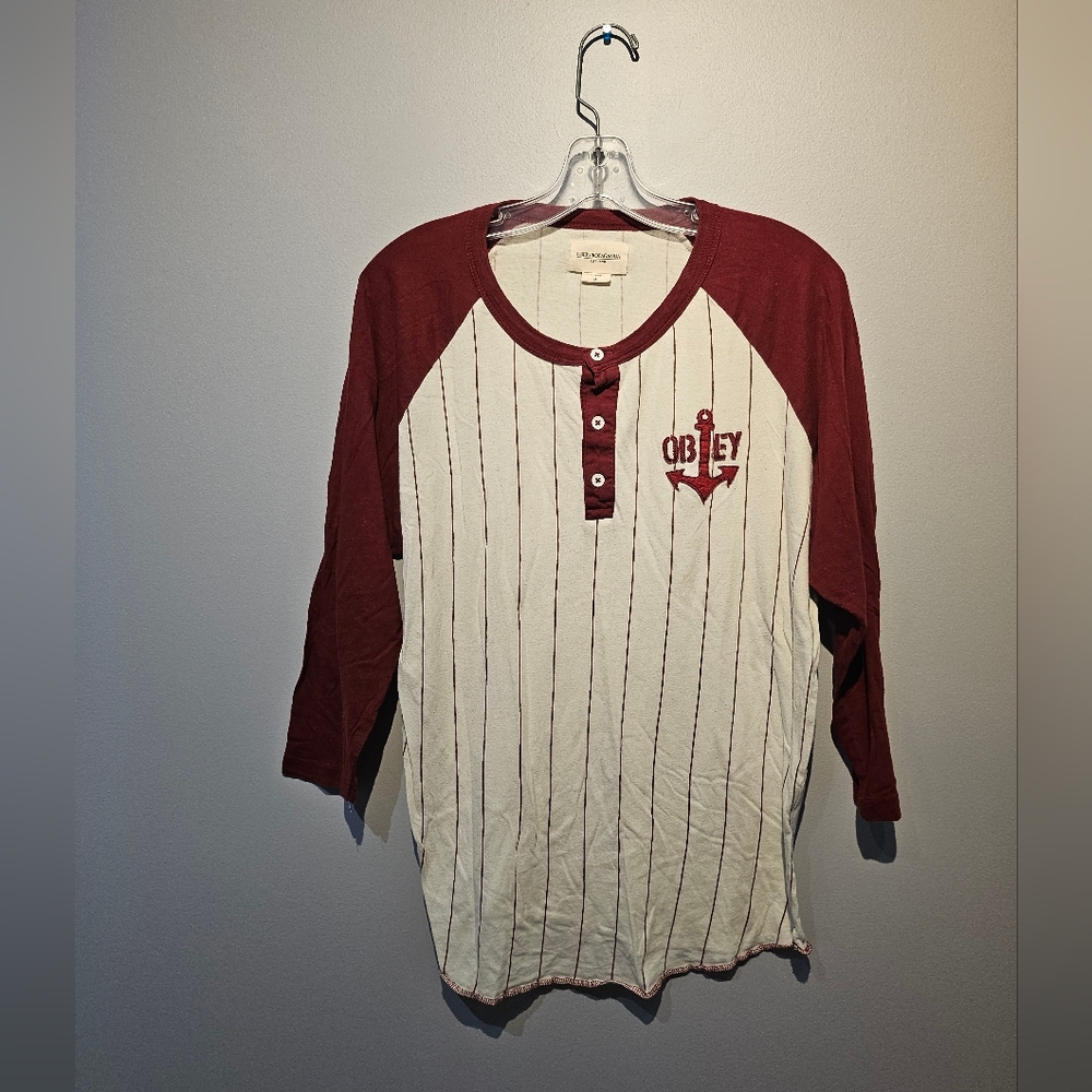 Obey Propaganda Stirched Button Down Long Sleeve T-Shirt | Size Medium